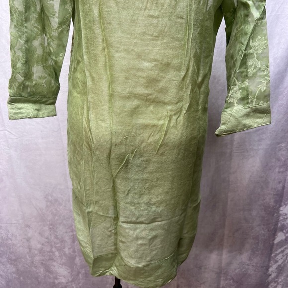 Agha Noor Kurta Tunic Womens S Embroidered Gold Lime Green Gauzy Pakistani - Picture 12 of 14